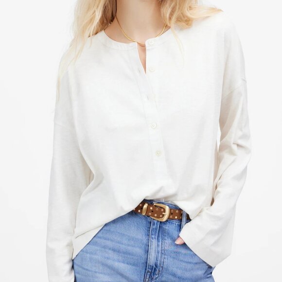 Madewell Relaxed Henley Long-Sleeve Tee Size Medium - Picture 1 of 13